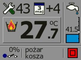 Kocioł pracuje nadal, ale nie reguluje temperatury na bojlerze oraz nie załącza pompy CWU. AWARIA CZUJIKA TEMP. KOSZA należy wymienić czujnik temperatury ochrony kosza.