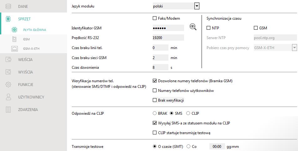 26 GSM-X SATEL 7.5 Sprzęt 7.5.1 Płyta główna Język modułu możesz wybrać język, w którym moduł będzie komunikował się z programem GX Soft i aplikacją GX Control.