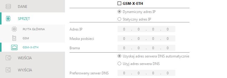 30 GSM-X SATEL 7.5.3 GSM-X-ETH Rys. 27. Zakładka GSM-X-ETH. GSM-X-ETH jeżeli opcja jest włączona, GSM-X obsługuje moduł GSM-X-ETH.