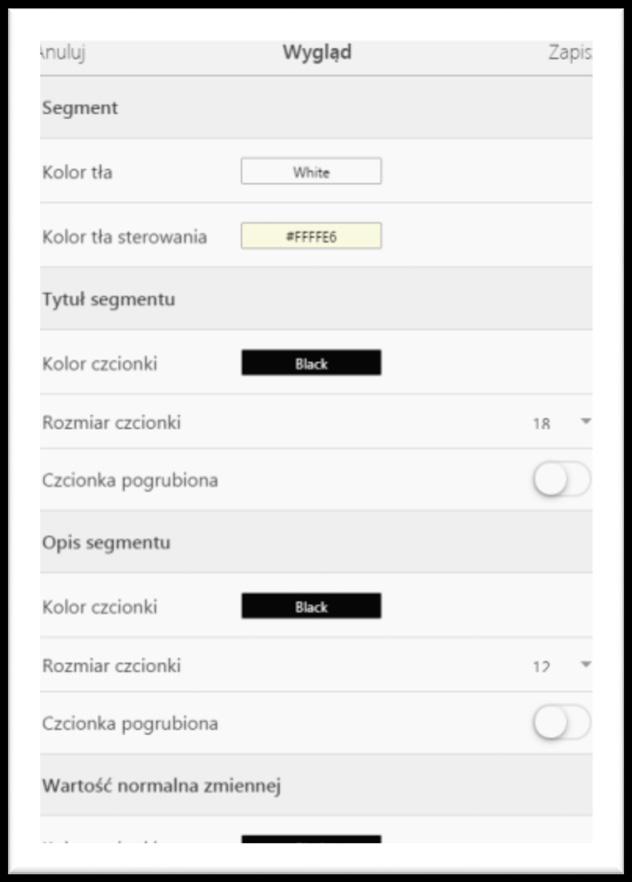 6. Tworzenie aplikacji Rys. Okno edytora domyślnego wyglądu segmentu. 6.6. Odświeżanie diagramu Dane bieżące i alarmy wyświetlane na diagramie są automatycznie, periodycznie odświeżane.