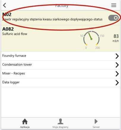 Asix Mobile Rys. Widok segmentu zmiennej typu Wartość binarna - w postaci przełącznika. 6.2.4.3.