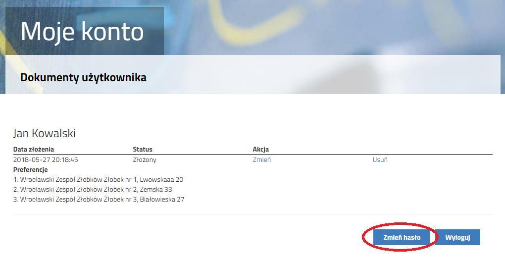 Pojawi się formularz umożliwiający zmianę hasła.