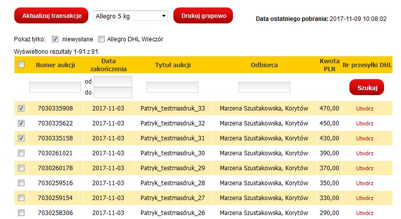Allegro wydruk grupowy z użyciem szablonu Allegro 1/5 Aby skorzystać z opcji drukowania grupowego dla przesyłek Allegro, Twoje konto użytkownika w DHL24 (login) musi mieć aktywną opcję wydruku