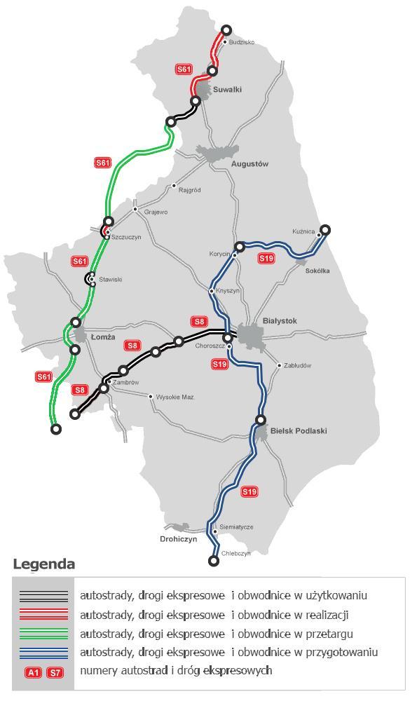 Rysunek 1 6 Mapa stanu budowy dróg w województwie podlaskim [32] 1.2.4.