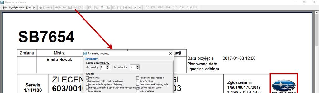2. Dodano parametr umożliwiający uzależnienie drukowanego logo od marki pojazdu na wydruku zlecenia serwisowego w procedurze obsługi ogólnej Do wydruku zleceń serwisowych, dla których używany jest