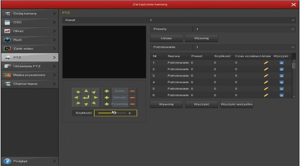Zanik wideo PTZ Setup Sterowanie kamerami