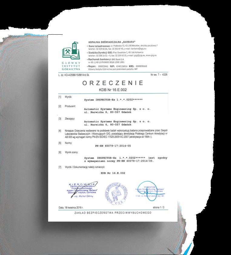 002 dla systemu Inspector-Ex System Inspector-Ex przeszedł pozytywnie