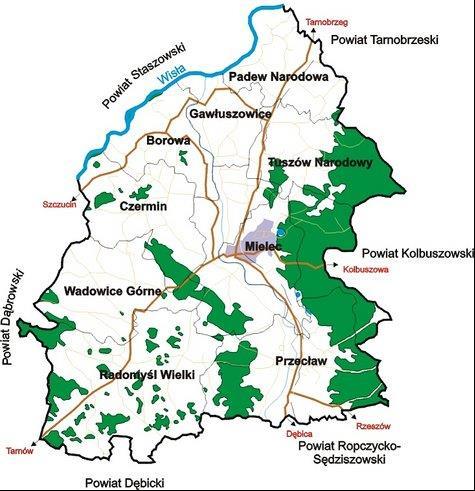 Rycina 3. Mapa powiatu Mieleckiego Źródło: Strona internetowa powiatu mieleckiego http://www.powiatmielecki.