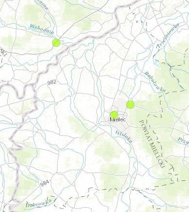 Rycina 11. Lokalizacja stacji pomiarowych na terenie Mielca Źródło: http://powietrze.gios.gov.
