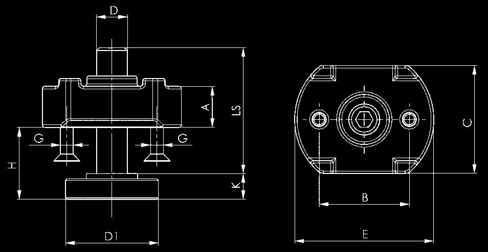 D x LS A B B1 C D1 E G H K 79772 M10x39 10 30 13 30 30 44 M5 8-30 8 197 79814 M12x49 16 35 17 42 36 54 M5 10-37 10 433 79830 M12x94 16 35 17 42 36 54 M5 10-80 10 473 79871 M16x55 20 40 21 50 42 60 M5