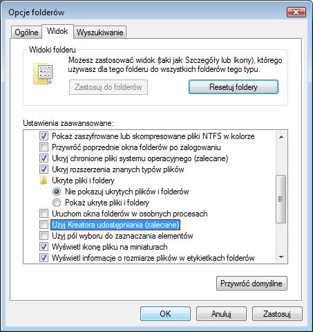 Krok 3 Na komputer01, kliknij przycisk Start > Panel sterowania > Opcje folderów. Kliknij zakładkę Widok.