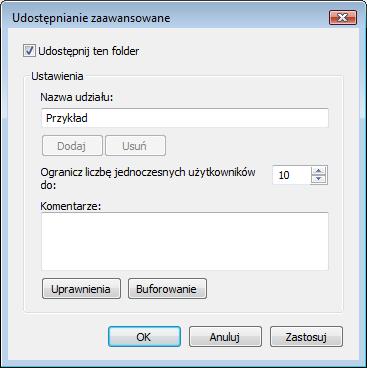 Krok 5 Na komputer01, kliknij prawym przyciskiem myszy folder Przykład, a następnie udostępnij go wybierając Udostępnij > Udostępnianie zaawansowane > Dalej.