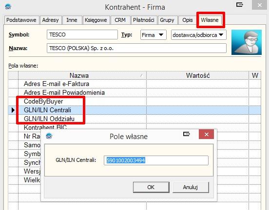2. Praca z programem Aby prawidłowo przeprowadzić import/eksport danych do/z ECOD/EDI należy u każdego kontrahenta w polach własnych wpisać jego numer GLN/ILN.
