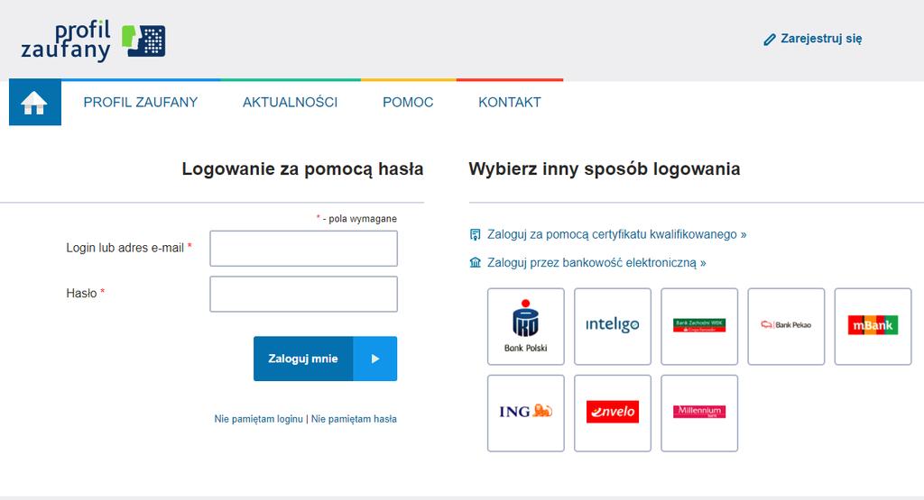 Należy zalogować się za pomocą