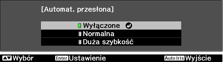 Regulaja obrazu Ustawienie automatyznej przesłony Funkja automatyznego ustawiania jasnośi zgodnie z jasnośią wyświetlanego obrazu pozwala ieszyć się głębią obrazu i bogatwem szzegółów.