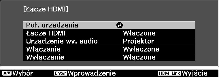 Przydatne funkje Korzystanie z funkji łąza HDMI Funkja Łąze HDMI Jeżeli projektor jest podłązony do urządzenia AV, które spełnia wymagania norm CEC dotyząyh interfejsu HDMI, za pomoą jednego pilota
