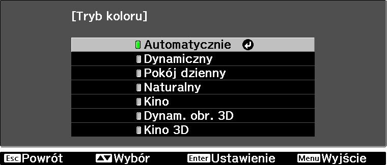 d Wyświetli się ekran ustawień wybranej opji. Za pomoą przyisków zmień ustawienia.