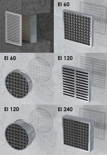 7.10. ALFA FR GRILLE Pęczniejąca kratka wentylacyjna Kratka Prostokątna: Grubości: EI 60 = 40 mm (± 5 mm) EI 120 = 40 mm (± 5 mm) EI 240 = 80 mm (± 5 mm) : A Standardowy wymiar kratek [SZEROKOŚĆ x