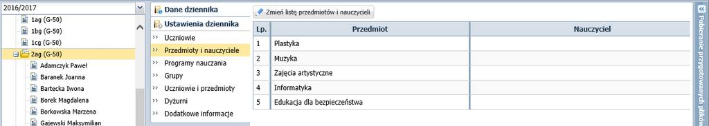 świadectwa ukończenia szkoły? 4/12 W oknie Zmiana uczniów podpowiadana jest lista uczniów z dziennika na bieżący rok szkolny. 7.