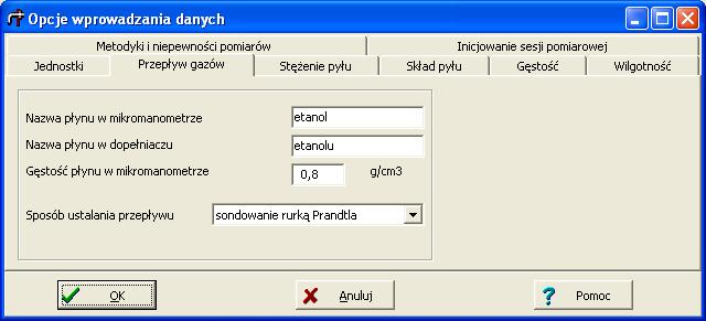 Kelvinach lub w C. Ciśnienie atmosferyczne w kanale Można wybrać wprowadzanie ciśnienia w mmhg lub hpa.