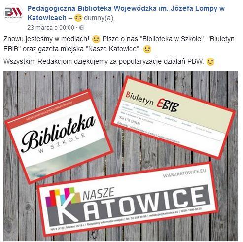 Relacjonowaliśmy zajęcia dla uczniów i przedszkolaków (nasi nauczyciele bibliotekarze realizują własne programy oraz cykle zajęć), konferencje, warsztaty i szkolenia dla nauczycieli oraz kolejne