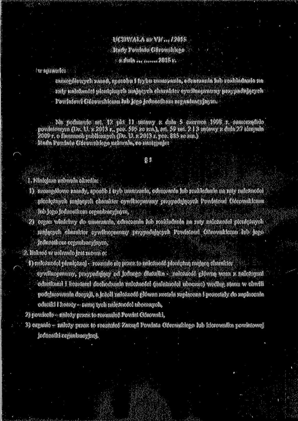 UCHWAŁA nr VI/... / 2015 Rady Powiatu Górowskiego z dnia 2015 r.