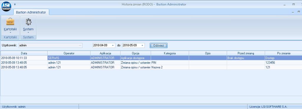 użytkowników lokalowych (RODO) dostępne z Menu: System W histori zmian(rodo) przechowywane są informacje o operacjach jakie były dokonywane na danym użytkowniku (zmiana