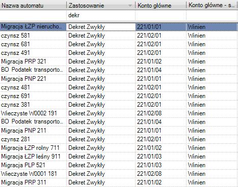 Trzecią kwestią są ręczne automaty, których używamy w dokumentach księgowych( dostępnych w menu Operacje-> automaty księgowości podatkowej) do tworzenia dekretów.