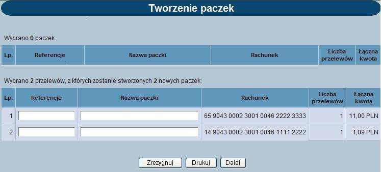 Dla każdej paczki dostępne są następujące dane: Lp.