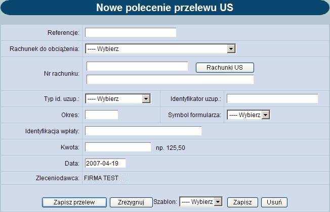 Szczegółowy opis formatów znajduje się w rozdziale [Konfiguracja]. Uruchomić opcję [Import przelewów ZUS].