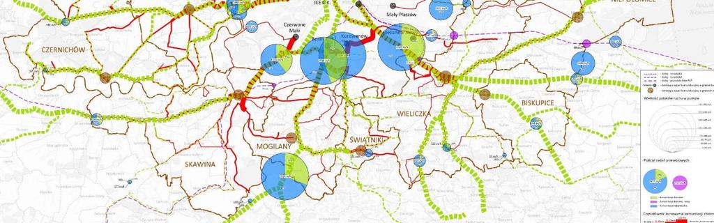 koncentrują się również największe potoki ruchu w transporcie zbiorowym.