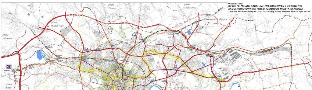 Rys.30. Rysunek obrazujący system transportowy miasta Krakowa. Źródło: Studium Uwarunkowań i Kierunków Zagospodarowania Przestrzennego Miasta Krakowa (www.bip.krakow.pl/?