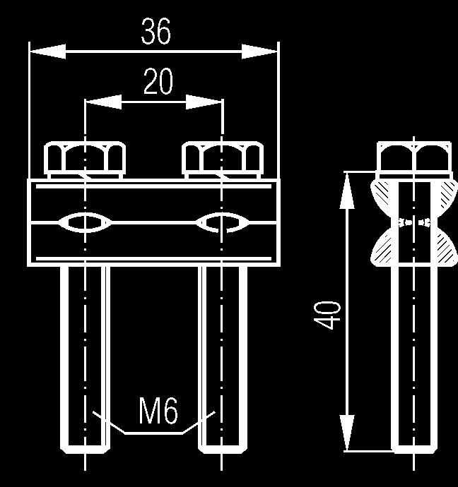 Do taśmy można mocować przewody Cu o przekrojach do 35 mm² przy wykorzystaniu zacisku montażowego ZM-1.