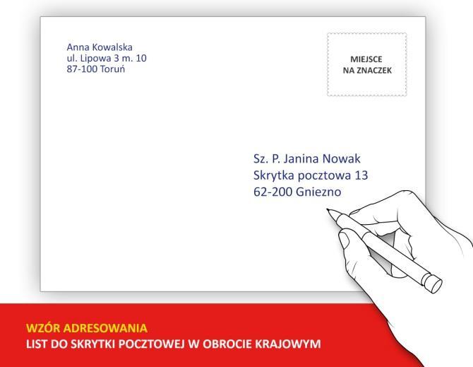 Wzór prawidłowego adresowania krajowych przesyłek listowych adresowanych na skrytkę pocztową