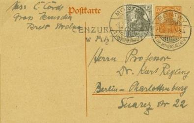 Mątwy (Montwy) Zgodnie z wewnętrzną niemiecką taryfą pocztową ofrankowana karta pocztowa z niemieckim stemplem pocztowym MONTWY (Kr. HOHENSALZA) (Mątwy) z 8.2.