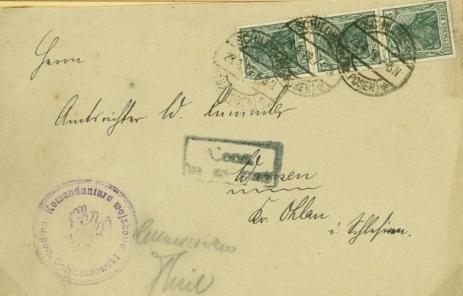 Ostrzeszów (Schildberg) List z niemieckim stemplem SCHILDBERG x (Bz. POSEN) a (Ostrzeszów) z 28.4.1919 z polską lokalną cenzurą Cenz /.