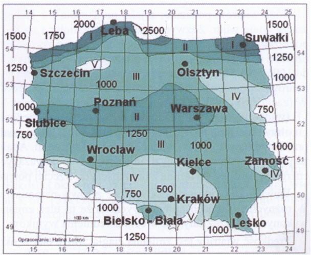 Energia wiatru Mapa wiatru Poprzez wieloletnią obserwację prędkości oraz kierunku wiatru na różnych obszarach kraju tworzy się i wciąż uaktualnia tzw.