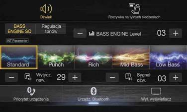 Ustawienia dźwięku Tryb regulacji tonów Tryb BASS ENGINE SQ Przycisk umożliwiający zmianę ekranu trybu BASS ENGINE SQ Obszar obrazu Balans/Fader* 1 Aby przywrócić ustawienia początkowe (Balans: 0,