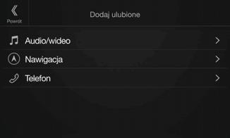 Można z łatwością przywołać którykolwiek z tych elementów. 1 Naciśnij przycisk (Ulubione). Ekran Ulubione zostaje wyświetlony.