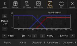 Dostosowywanie ustawień przejścia (X-OVER) Przed wykonaniem poniższych procedur należy zapoznać się z sekcją Informacje na temat funkcji zwrotnicy (strona 36).