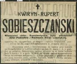 134 Grabowiecki Słownik Biograficzny / Grabowiec's Biographical Dictionary - list pochwalny za kiszonkę i wytłoki buraczane, - mały medal srebrny za krochmal Zmarł 19 marca 1913 roku w Konstantynowie