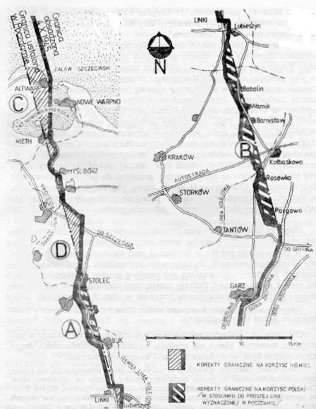 94 Bartosz Sitarz Ryc. 1. Delimitacja ustalonej w Poczdamie granicy na zachód od Szczecina, przeprowadzona 20-21 września 1945 r.