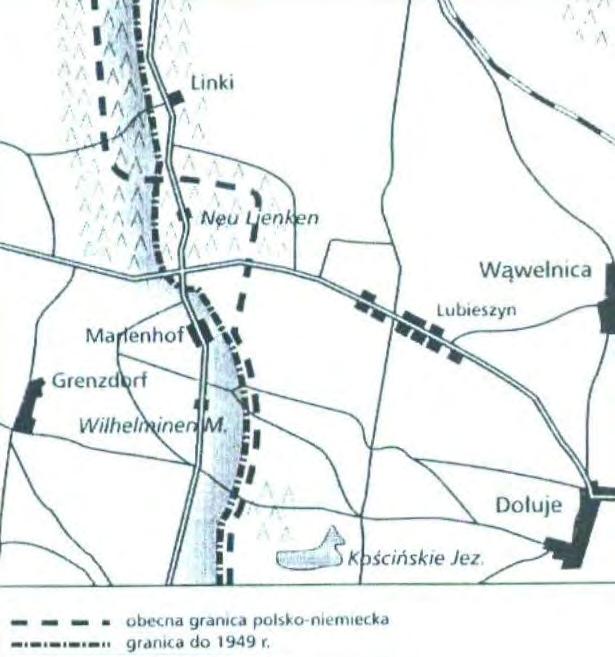 96 Bartosz Sitarz Ryc. 3. Korekta granicy w rejonie wsi Nowe Linki w 1949 r. (Encyklopedia Szczecina, s. 145).