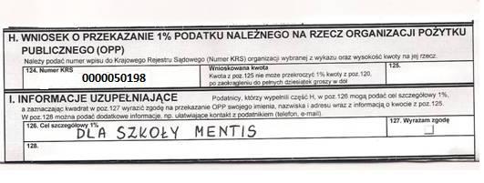 Z ż y c i a s z k o ł y 1 % PODATKU Szanowni Państwo, Serdecznie zachęcamy do przekazania 1 % podatku dla naszej szkoły.