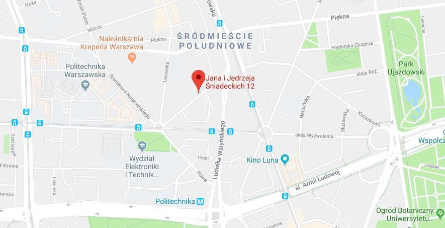 LOKALIZACJA Przedmiotowa nieruchomość położona jest w budynku przy ul. Śniadeckich, w centralnej części miasta. Niedaleko znajduje się Plac Konstytucji (200 m) oraz Plac Politechniki (200 m).