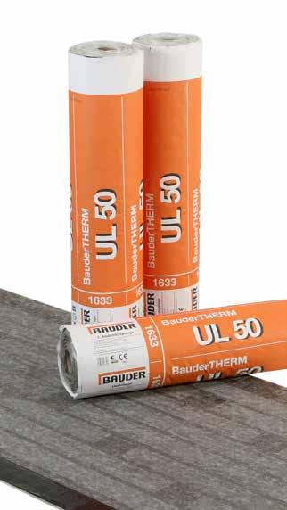 THERM UL 50 Szybkozgrzewalna papa podkładowa Papa posiada na spodniej stronie pasma THERM, dzięki którym czas nagrzania palnikiem jest minimalny. Oszczędza to energię, materiał i czas.