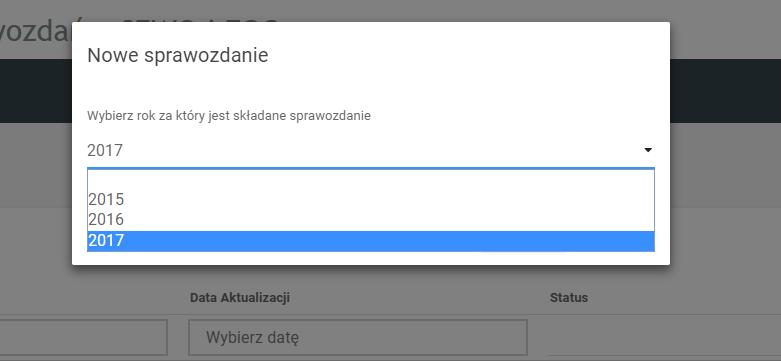 Po otwarciu formularza nowego sprawozdania