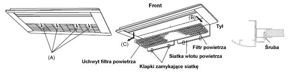 Obsługa i czyszczenie (c.d.) Jak zdjąć filtr (c.d.) Modele częściowo ukryte z 1 wylotem płaskim (CAFM1VS) 1.