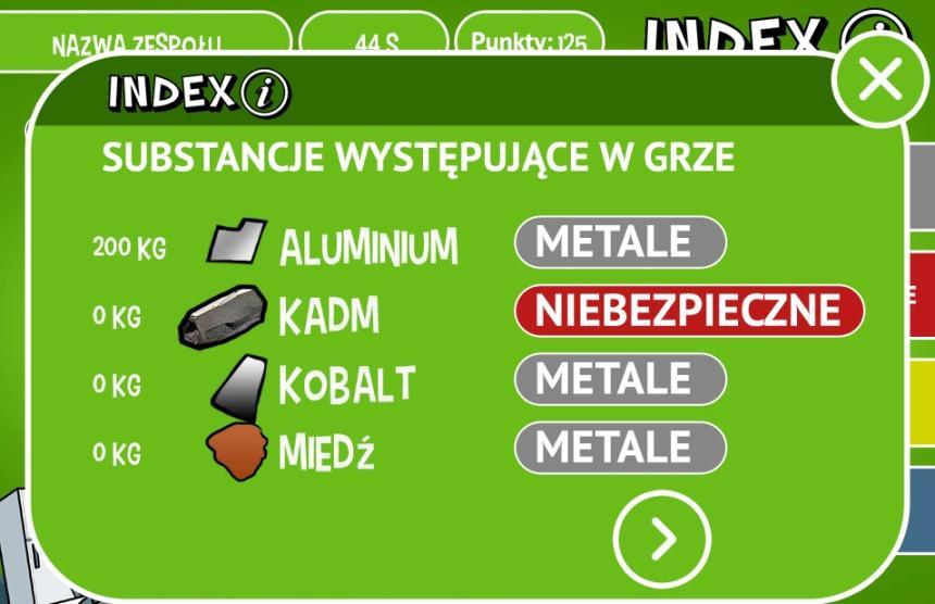 Aby dowiedzieć się, jak porządkować dostępne surowce należy otworzyć index w prawym górnym rogu ekranu.