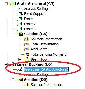 Znajdź (a) moduł 'linear buckling' i przeciągnij go (b) do pola Solution analizy statycznej C6.